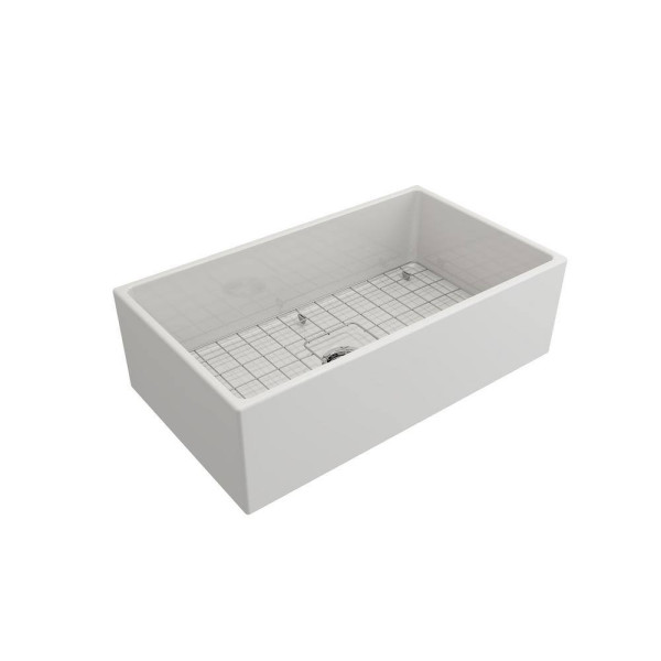 BOCCHI 1352-001-2020CH Apron Front Fireclay 33 Inch Single Bowl Kitchen Sink Kit