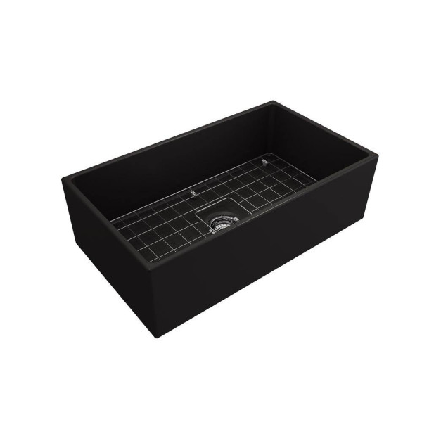 BOCCHI 1352-004-2020MB Apron Front Fireclay 33 Inch Single Bowl Kitchen Sink Set