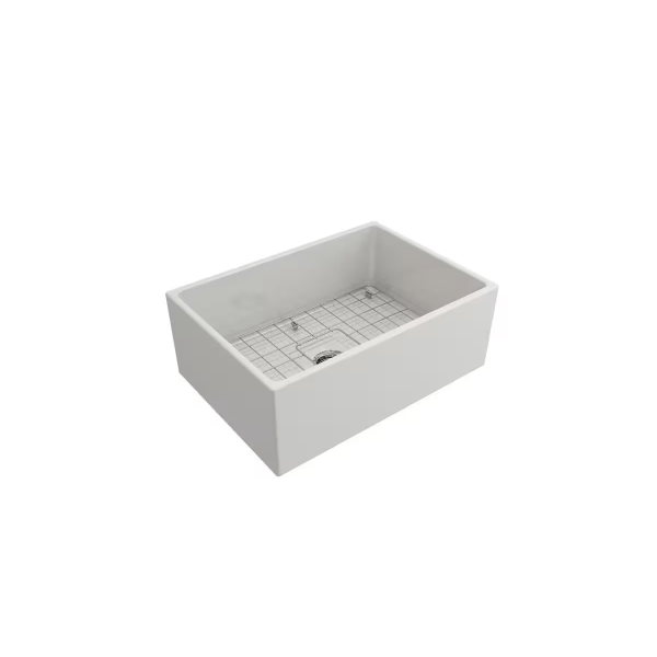 BOCCHI 1356-001-2020CH Apron Front Fireclay 27 Inch Single Bowl Kitchen Sink Kit