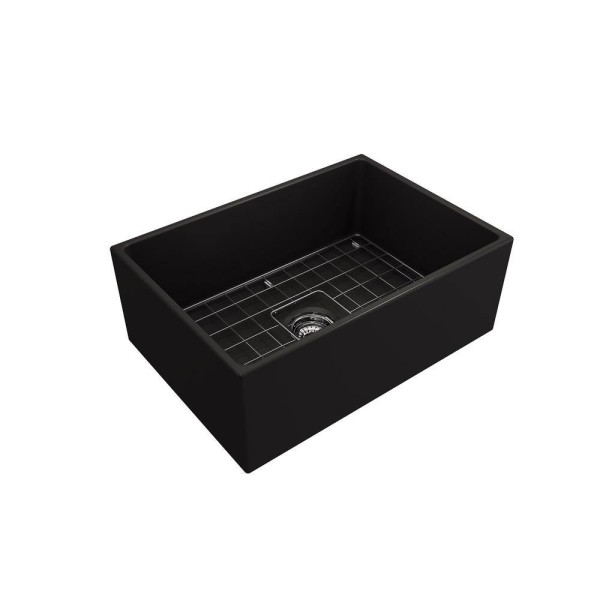 BOCCHI 1356-004-2020MB Apron Front Fireclay 27 Inch Single Bowl Kitchen Sink Kit