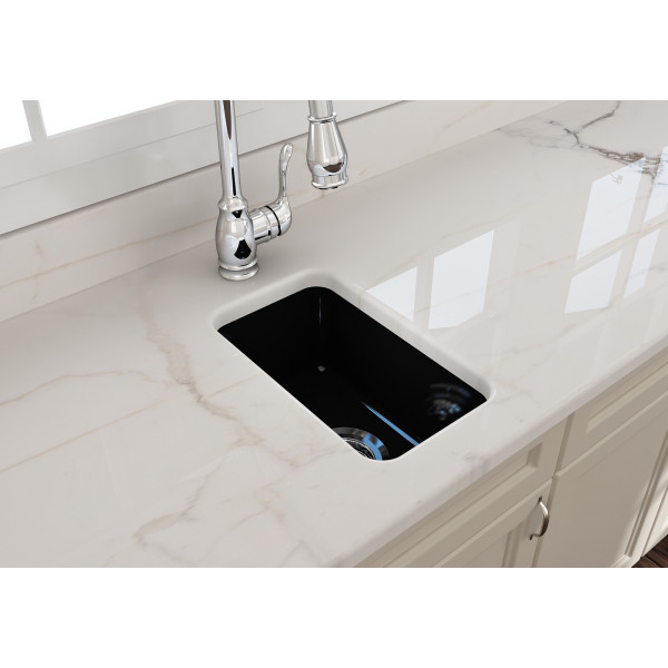 BOCCHI 1358-0120 Undermount Fireclay Single Bowl Kitchen Sink with Strainer