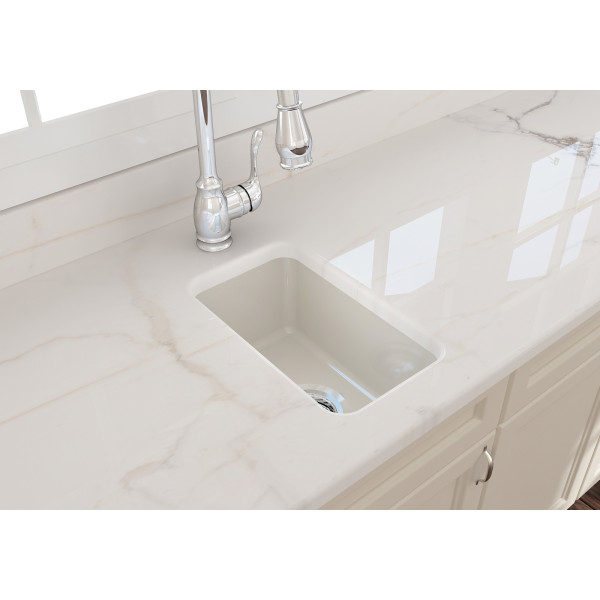 BOCCHI 1358-0120 Undermount Fireclay Single Bowl Kitchen Sink with Strainer