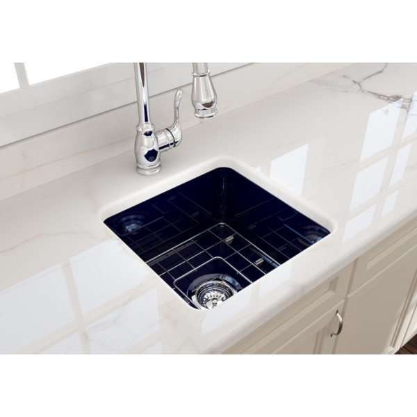 BOCCHI 1359-0120 Undermount Fireclay Kitchen Sink with Grid and Strainer
