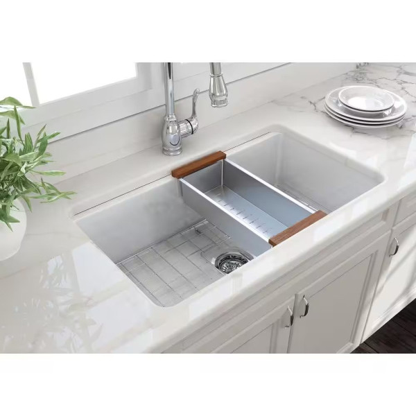 BOCCHI 1362-001-KIT1 Sotto Dual-mount Fireclay 32" Single Bowl Kitchen Sink Kit