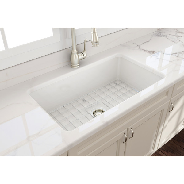 BOCCHI 1362-0120 Sotto Fireclay 32" Single Kitchen Sink w/ Bottom Grid 