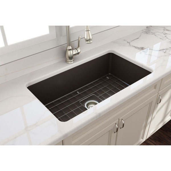 BOCCHI 1362-0120 Sotto Fireclay 32" Single Kitchen Sink w/ Bottom Grid 