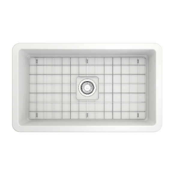 BOCCHI 1362-0120 Sotto Fireclay 32" Single Kitchen Sink w/ Bottom Grid 