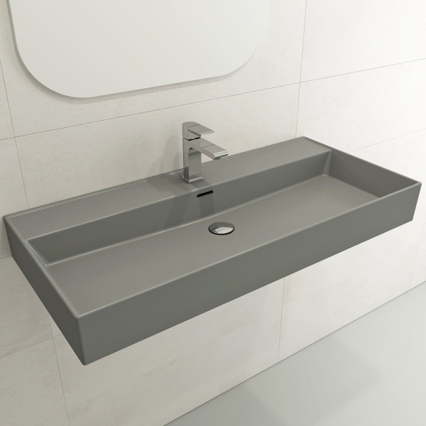 BOCCHI 1378-XXX-0126 Milano 39.75 Inch 1-Hole WallMounted Fireclay Sink Overflow