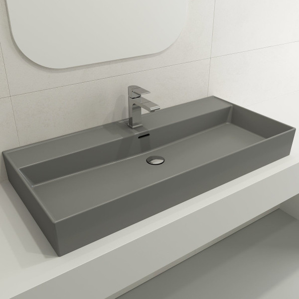 BOCCHI 1378-XXX-0126 Milano 39.75 Inch 1-Hole WallMounted Fireclay Sink Overflow