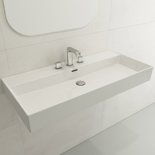 BOCCHI 1378-XXX-0127 Milano 39.75 Inch 3-Hole Wall-Mounted Fireclay Sink with Ov