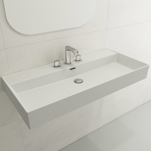 BOCCHI 1378-XXX-0127 Milano 39.75 Inch 3-Hole Wall-Mounted Fireclay Sink with Ov