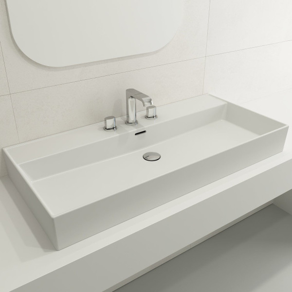BOCCHI 1378-XXX-0127 Milano 39.75 Inch 3-Hole Wall-Mounted Fireclay Sink with Ov