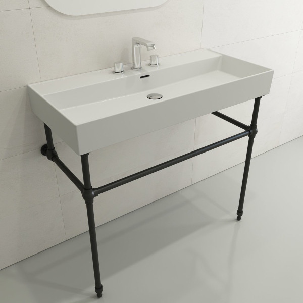BOCCHI 1378-XXX-0127 Milano 39.75 Inch 3-Hole Wall-Mounted Fireclay Sink with Ov