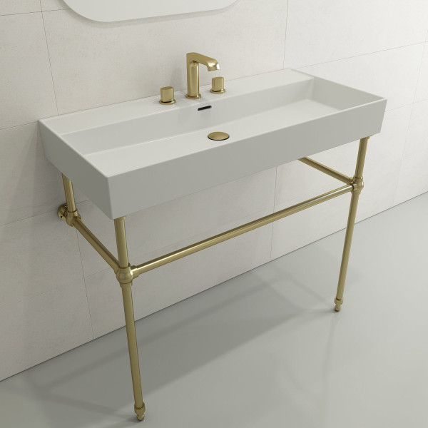 BOCCHI 1378-XXX-0127 Milano 39.75 Inch 3-Hole Wall-Mounted Fireclay Sink with Ov