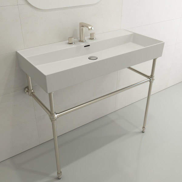 BOCCHI 1378-XXX-0127 Milano 39.75 Inch 3-Hole Wall-Mounted Fireclay Sink with Ov