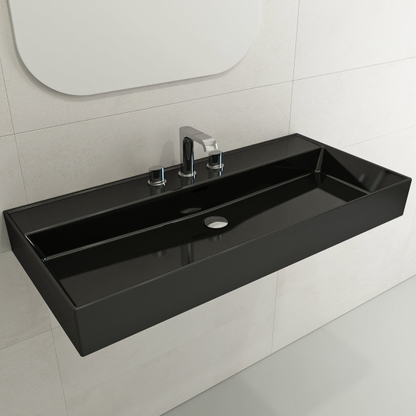 BOCCHI 1378-XXX-0127 Milano 39.75 Inch 3-Hole Wall-Mounted Fireclay Sink with Ov