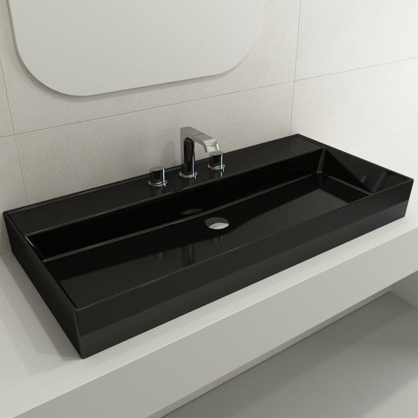 BOCCHI 1378-XXX-0127 Milano 39.75 Inch 3-Hole Wall-Mounted Fireclay Sink with Ov
