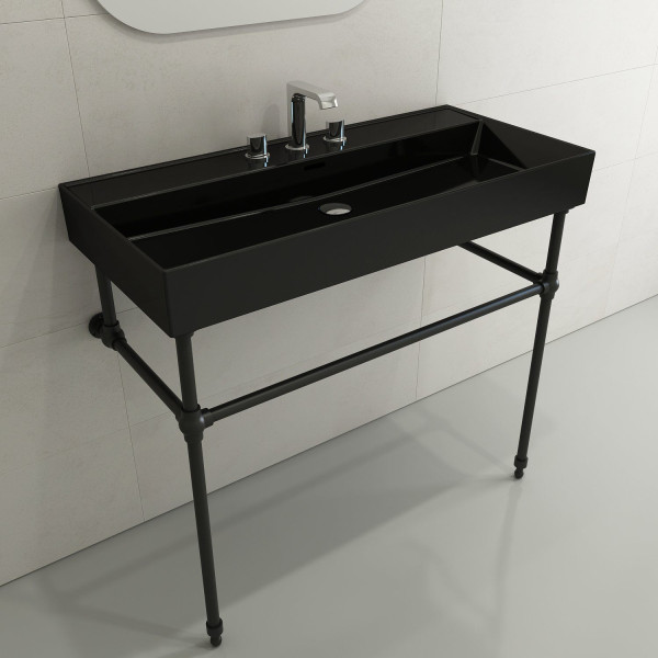 BOCCHI 1378-XXX-0127 Milano 39.75 Inch 3-Hole Wall-Mounted Fireclay Sink with Ov
