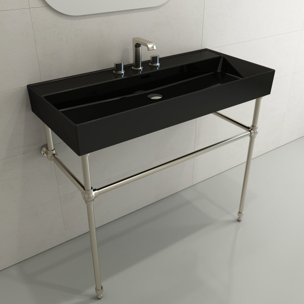 BOCCHI 1378-XXX-0127 Milano 39.75 Inch 3-Hole Wall-Mounted Fireclay Sink with Ov