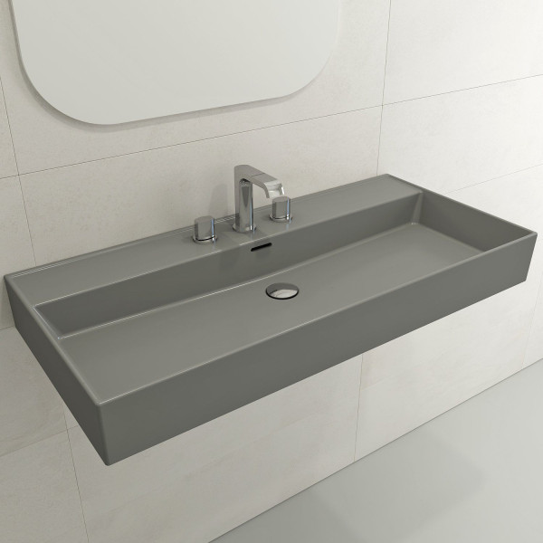 BOCCHI 1378-XXX-0127 Milano 39.75 Inch 3-Hole Wall-Mounted Fireclay Sink with Ov