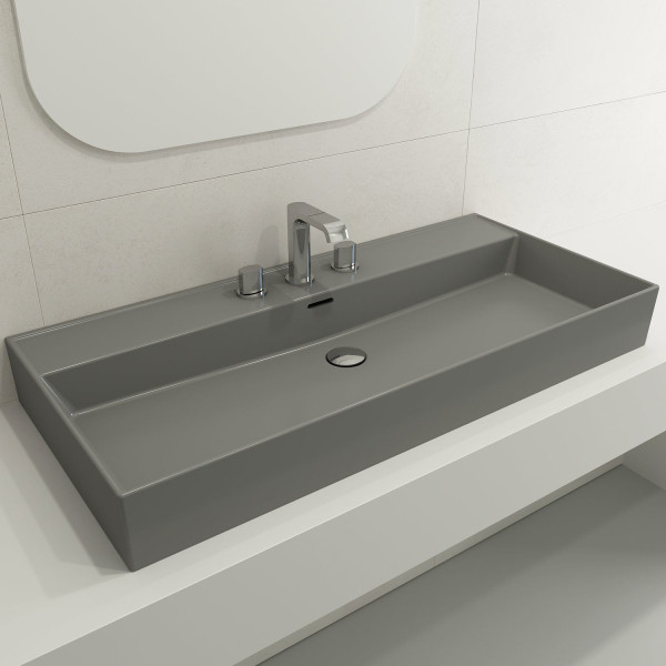 BOCCHI 1378-XXX-0127 Milano 39.75 Inch 3-Hole Wall-Mounted Fireclay Sink with Ov