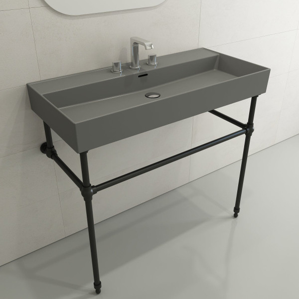 BOCCHI 1378-XXX-0127 Milano 39.75 Inch 3-Hole Wall-Mounted Fireclay Sink with Ov