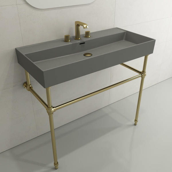 BOCCHI 1378-XXX-0127 Milano 39.75 Inch 3-Hole Wall-Mounted Fireclay Sink with Ov