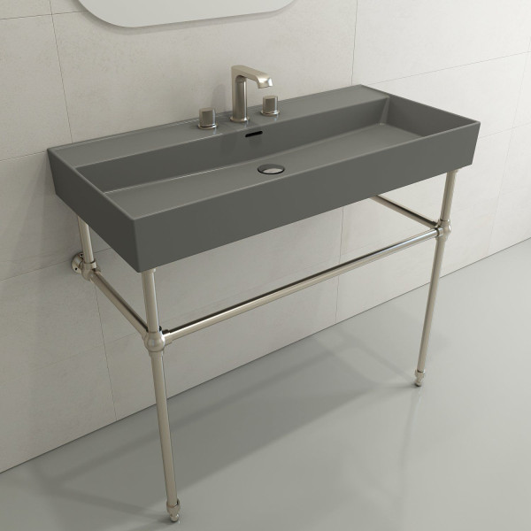 BOCCHI 1378-XXX-0127 Milano 39.75 Inch 3-Hole Wall-Mounted Fireclay Sink with Ov