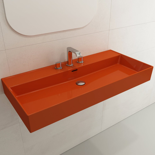 BOCCHI 1378-XXX-0127 Milano 39.75 Inch 3-Hole Wall-Mounted Fireclay Sink with Ov
