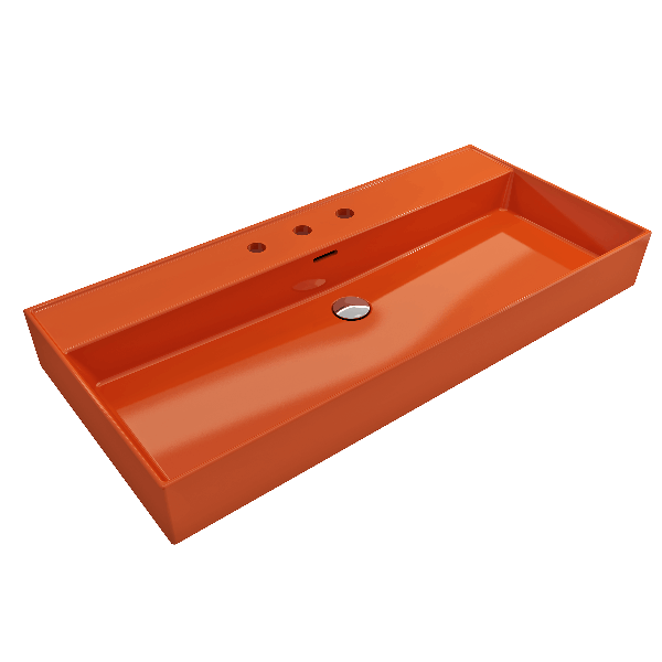 BOCCHI 1378-XXX-0127 Milano 39.75 Inch 3-Hole Wall-Mounted Fireclay Sink with Ov