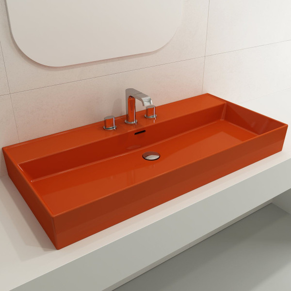 BOCCHI 1378-XXX-0127 Milano 39.75 Inch 3-Hole Wall-Mounted Fireclay Sink with Ov
