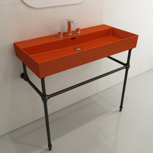 BOCCHI 1378-XXX-0127 Milano 39.75 Inch 3-Hole Wall-Mounted Fireclay Sink with Ov
