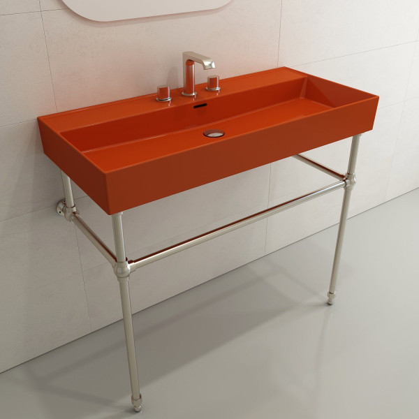BOCCHI 1378-XXX-0127 Milano 39.75 Inch 3-Hole Wall-Mounted Fireclay Sink with Ov