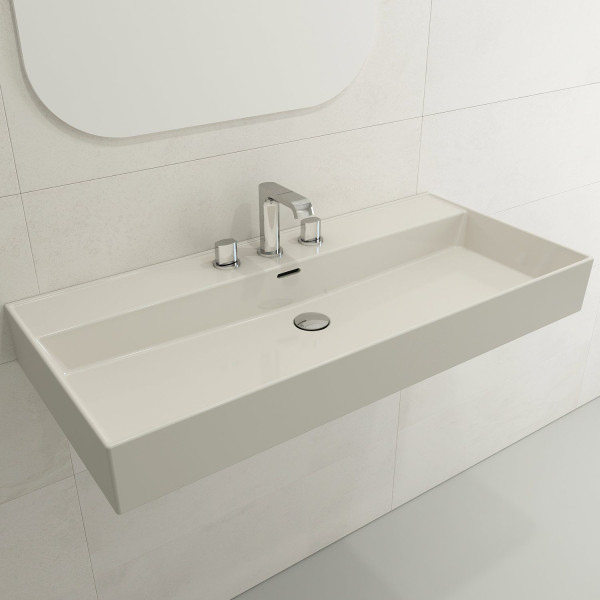 BOCCHI 1378-XXX-0127 Milano 39.75 Inch 3-Hole Wall-Mounted Fireclay Sink with Ov
