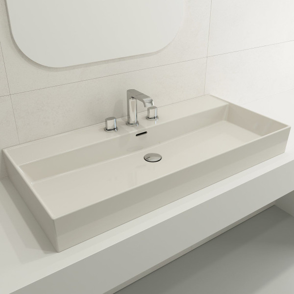 BOCCHI 1378-XXX-0127 Milano 39.75 Inch 3-Hole Wall-Mounted Fireclay Sink with Ov