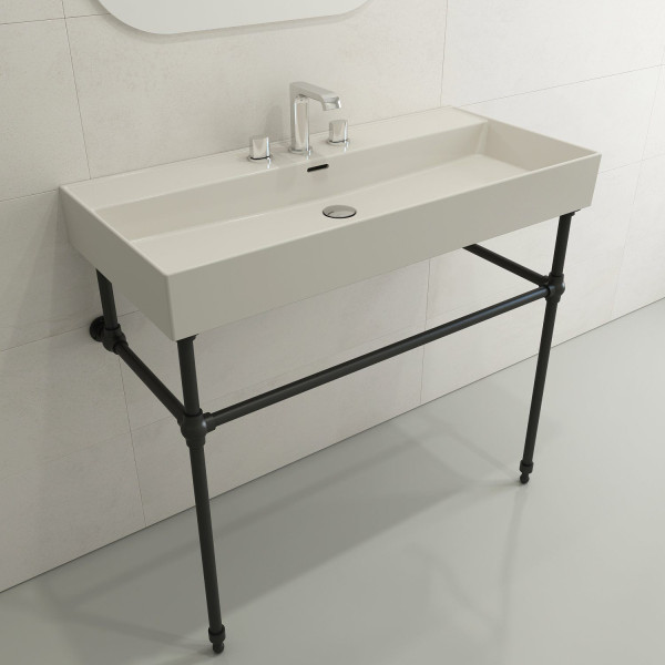 BOCCHI 1378-XXX-0127 Milano 39.75 Inch 3-Hole Wall-Mounted Fireclay Sink with Ov