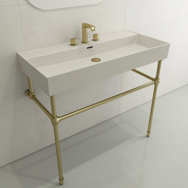 BOCCHI 1378-XXX-0127 Milano 39.75 Inch 3-Hole Wall-Mounted Fireclay Sink with Ov