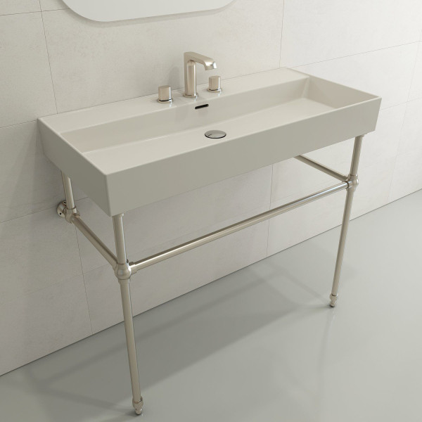 BOCCHI 1378-XXX-0127 Milano 39.75 Inch 3-Hole Wall-Mounted Fireclay Sink with Ov