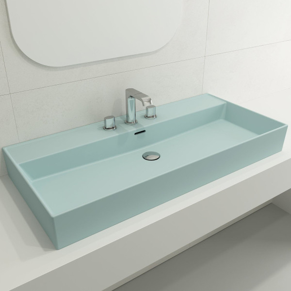 BOCCHI 1378-XXX-0127 Milano 39.75 Inch 3-Hole Wall-Mounted Fireclay Sink with Ov