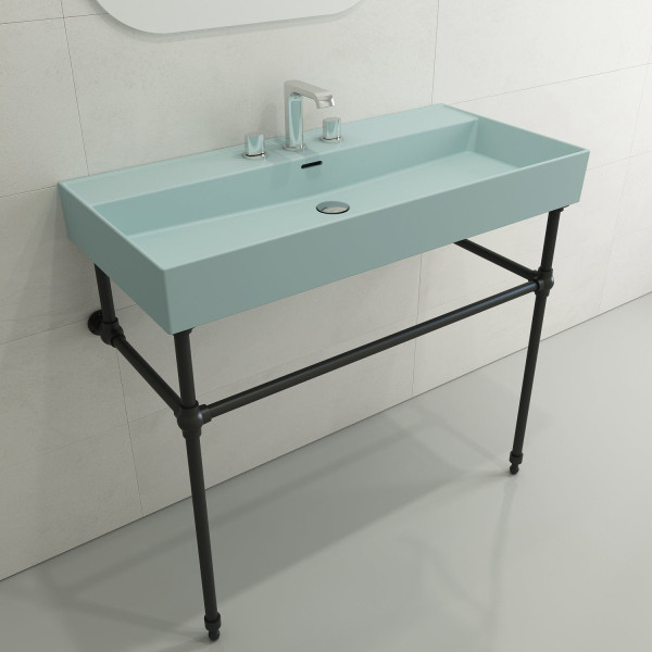 BOCCHI 1378-XXX-0127 Milano 39.75 Inch 3-Hole Wall-Mounted Fireclay Sink with Ov