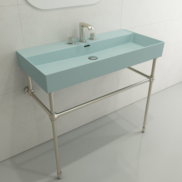 BOCCHI 1378-XXX-0127 Milano 39.75 Inch 3-Hole Wall-Mounted Fireclay Sink with Ov