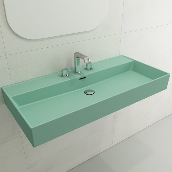 BOCCHI 1378-XXX-0127 Milano 39.75 Inch 3-Hole Wall-Mounted Fireclay Sink with Ov