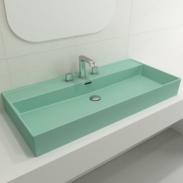 BOCCHI 1378-XXX-0127 Milano 39.75 Inch 3-Hole Wall-Mounted Fireclay Sink with Ov