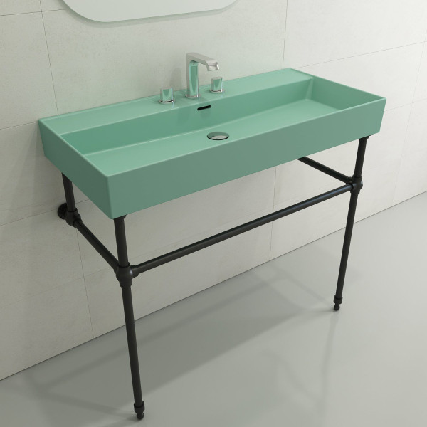BOCCHI 1378-XXX-0127 Milano 39.75 Inch 3-Hole Wall-Mounted Fireclay Sink with Ov