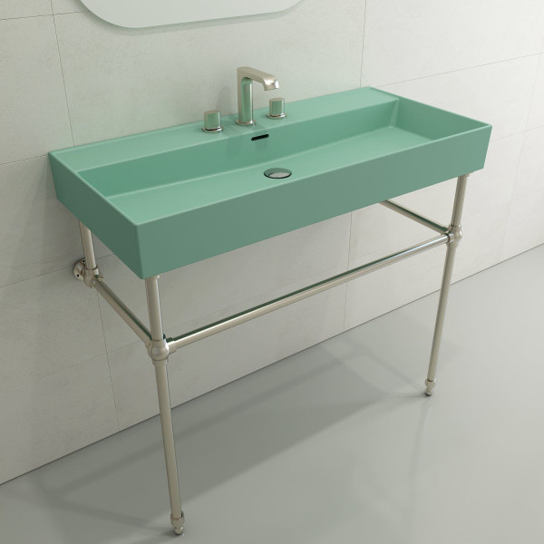 BOCCHI 1378-XXX-0127 Milano 39.75 Inch 3-Hole Wall-Mounted Fireclay Sink with Ov