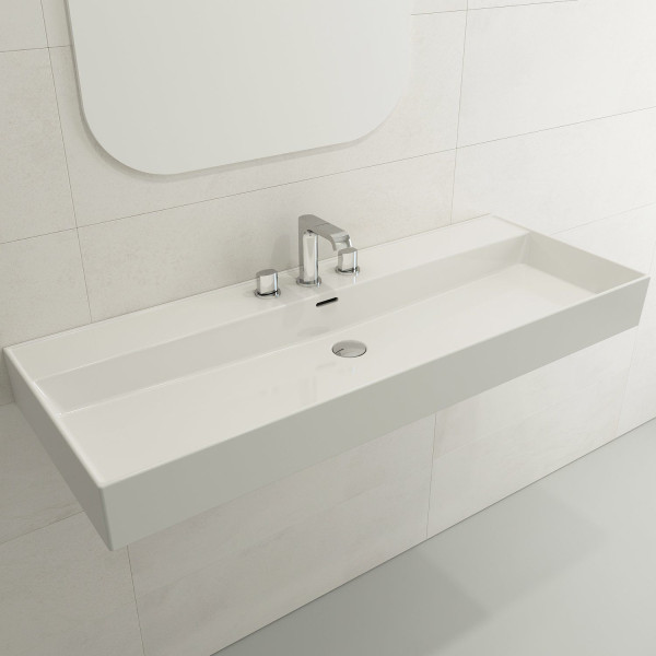 BOCCHI 1394-XXX-0127 Milano 47.75 Inch 3-Hole Wall-Mounted Fireclay Sink with Ov