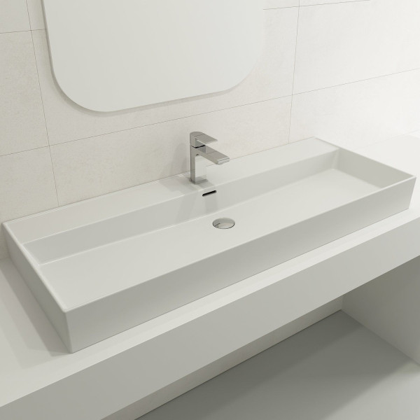 BOCCHI 1394-XXX-0126 Milano 47.75 Inch 1-Hole Wall-Mounted Fireclay Sink with Ov