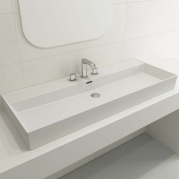 BOCCHI 1394-XXX-0127 Milano 47.75 Inch 3-Hole Wall-Mounted Fireclay Sink with Ov