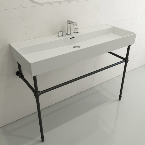BOCCHI 1394-XXX-0127 Milano 47.75 Inch 3-Hole Wall-Mounted Fireclay Sink with Ov