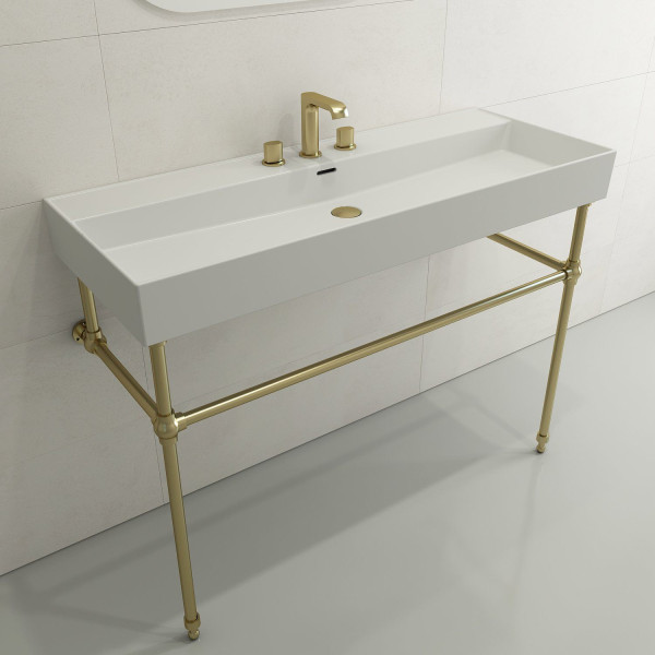 BOCCHI 1394-XXX-0127 Milano 47.75 Inch 3-Hole Wall-Mounted Fireclay Sink with Ov